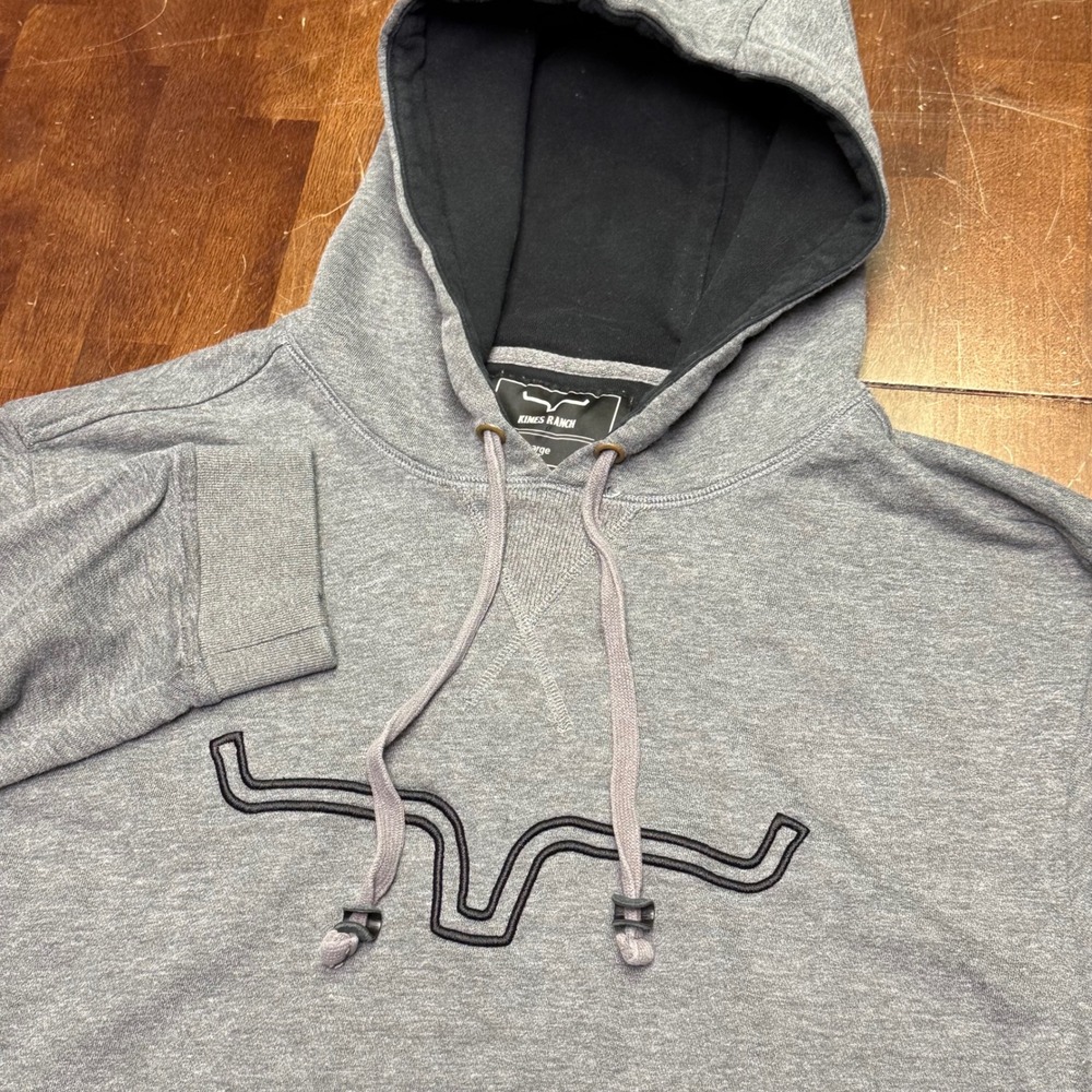 Kimes Ranch Hoodie Men Large Gray Longhorn Logo Embroidered Pullover Sweatshirt